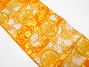 アンティーク　ヱ霞に桐・菊模様織り出し袋帯（材料）